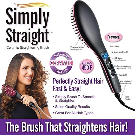 Shopilla Simply Straight Women's 2 in 1 Ceramic Hair Straightener Brush (Pink, Standard Size)