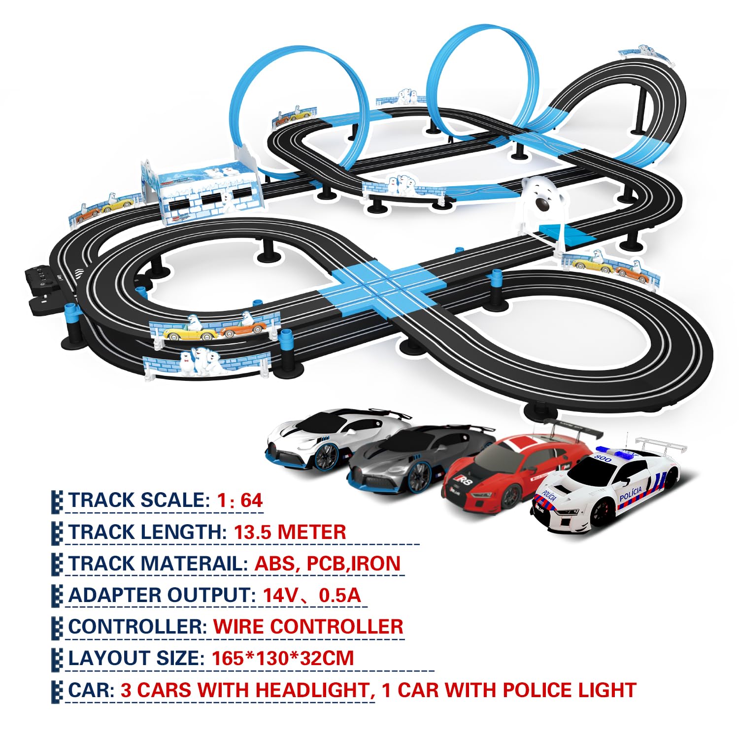 AGM MASETCH High Speed Series Tram Dual Track Set, Track with 4 Vehicles Official Licensed Slot car Racing, Comes with 2 Hand Controls and Track Parts and a Lap Counter.