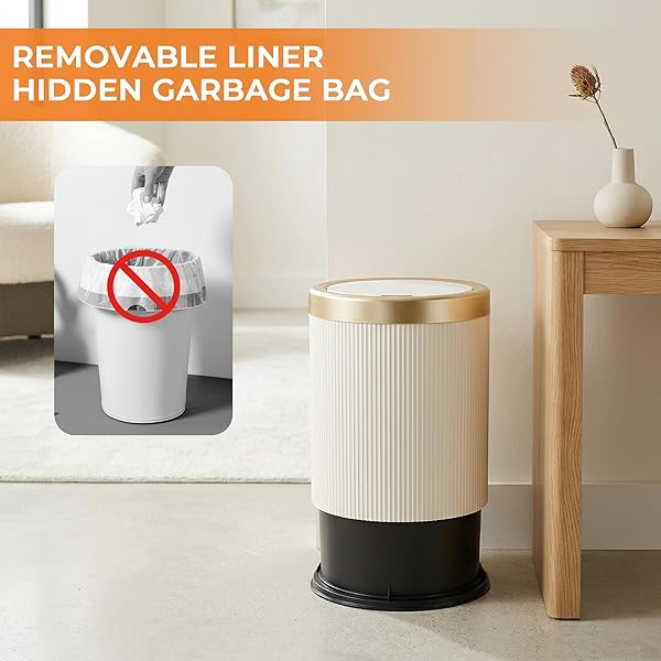 PUKOMC BATHROOM TRASH CAN WITH LID,3.5 GALLON MOTION SENSOR WATERPROOF TOUCHLESS GARBAGE CAN, SMART PLASTIC TRASH BINS SUITABLE FOR KITCHEN, BATHROOM, BEDROOM, LIVING ROOM, OFFICE BEIGE