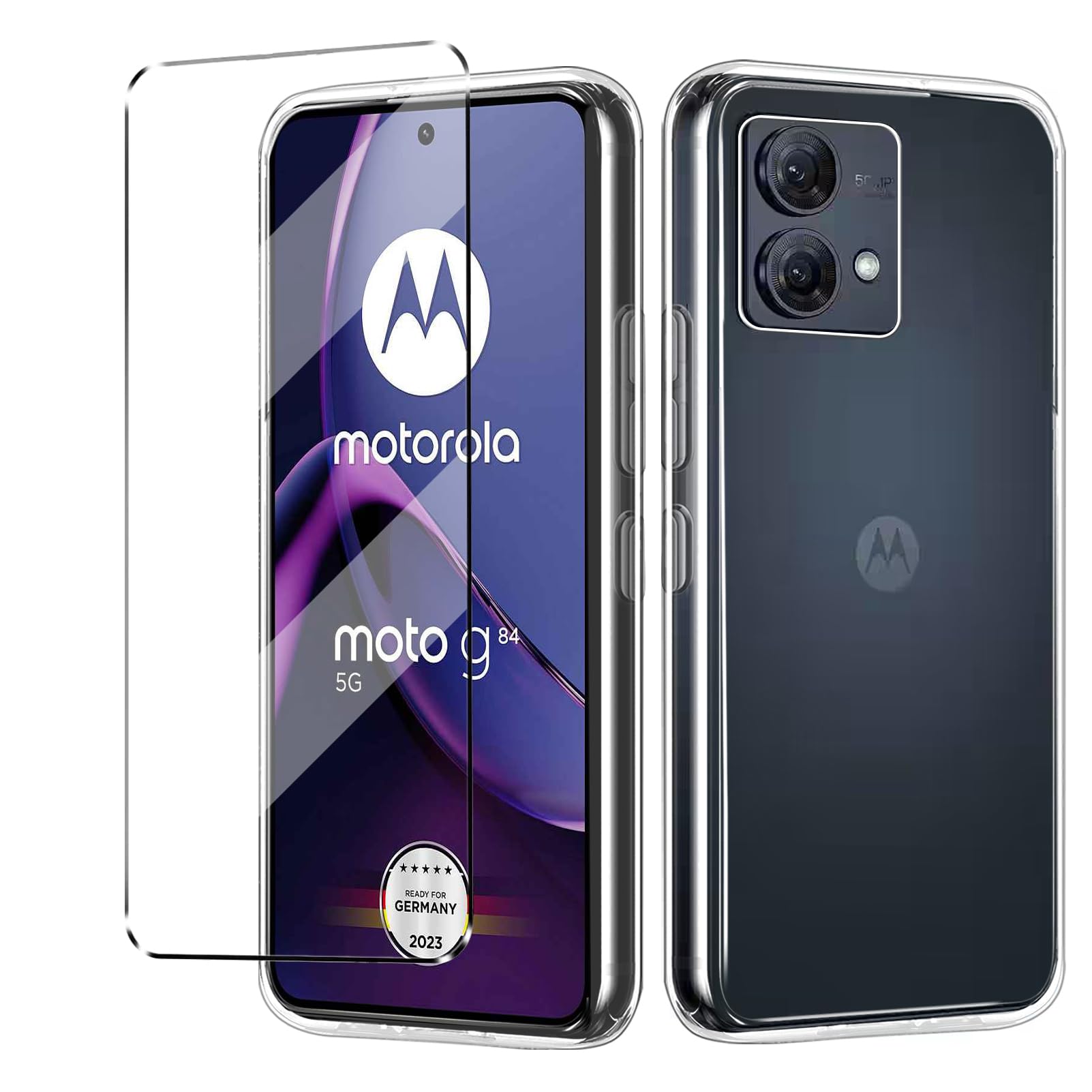 [2 in 1] Case Compatible with Motorola Moto G84 Cover with 1Pack Tempered Glass Screen Protector for Motorola Moto G84, Slim Fit Soft TPU Shockproof Anti-Scratch Phone Case Cover - Black