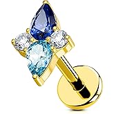 OUFER Helix Piercing Jewelry 18G Blue gradient CZ Flat Back Threadless Labret Lip Piercing, G23 Solid Titanium Forward Helix Earrings, Push Pin Cartilage Tragus Earrings For Women Men