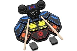 Electronic Drum Set - YUOIOYU Electric Drum Set Roll Up Portable Drum Kit MIDI Practice Drum Pad with Dual Built-in Speaker, Drum Sticks and Pedals, Christmas Birthday Gift for Kids Adult