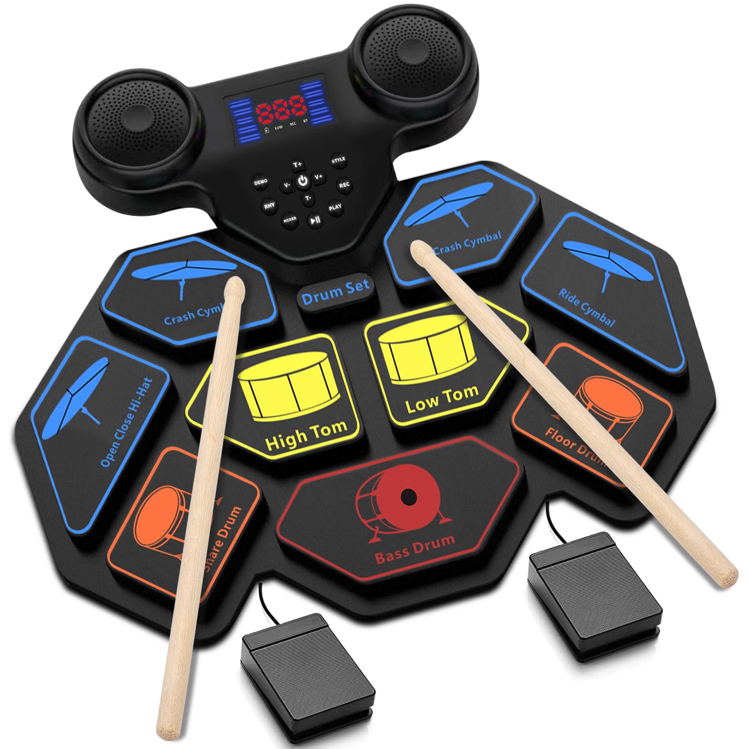 Photo 1 of Electronic Drum Set - YUOIOYU Electric Drum Set Roll Up Portable Drum Kit MIDI Practice Drum Pad with Dual Built-in Speaker, Drum Sticks and Pedals, Christmas Birthday Gift for Kids Adult