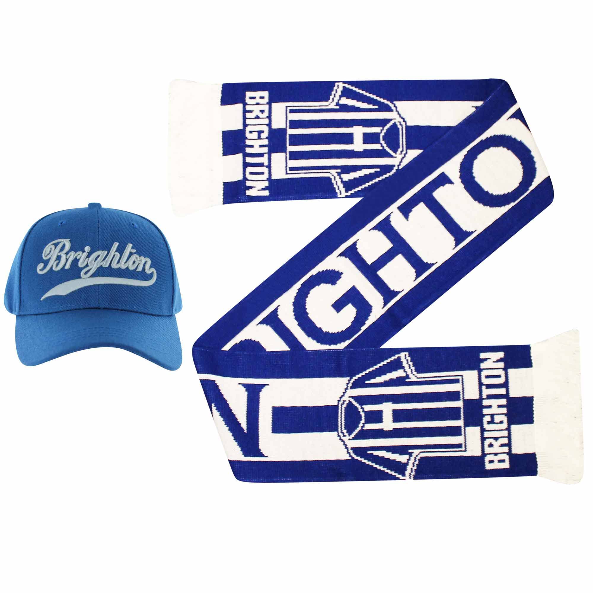 GIFTS 4 ALL Brighton Fans Scarf & Baseball Cap Gift Set, Brighton Football Fans Match Day Scarf, Brighton Fans Baseball Cap Multi