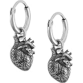 Sacina Gothic Anatomical Heart Hoop Earrings, Gothic Emo Punk Grunge Earrings, Goth Jewelry, Halloween Christmas Jewelry Gift for Women