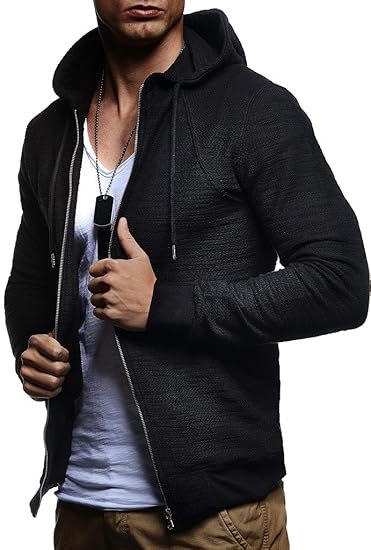 LEIF NELSON Herren Sweatjacke mit Kapuze Slim Fit Baumwolle-Anteil | Modernes Hoodie-Cardigan Langarm | Männer Schwarze Freiz