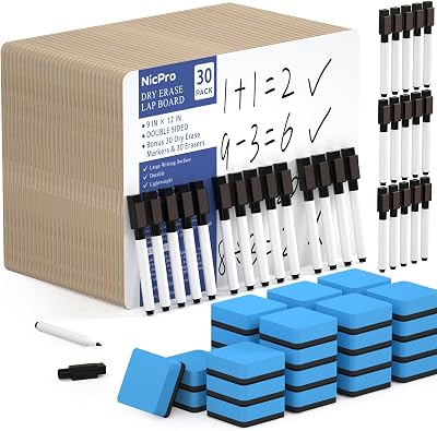 Nicpro 30 Pack Dry Erase Mini Whiteboard A4 22 x 30 cm Double Sided Lapboard