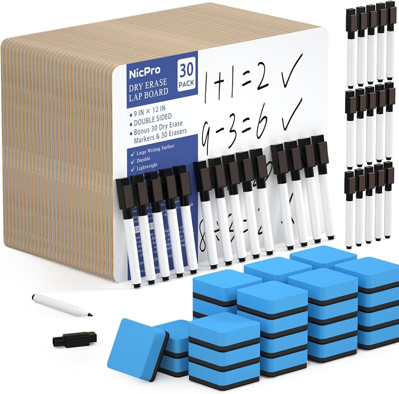 Nicpro 30 Pack Dry Erase Mini Whiteboard A4 22 x 30 cm Double Sided Lapboard
