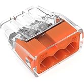 Ideal Electrical in-Sure Push-in Wire Connector, 3-Port (30-1033P), 100 ct. | Compact wire connectors for 12-20 AWG solid, 12-16 AWG stranded wire, rated to 600V, color coded no twist wires connectors