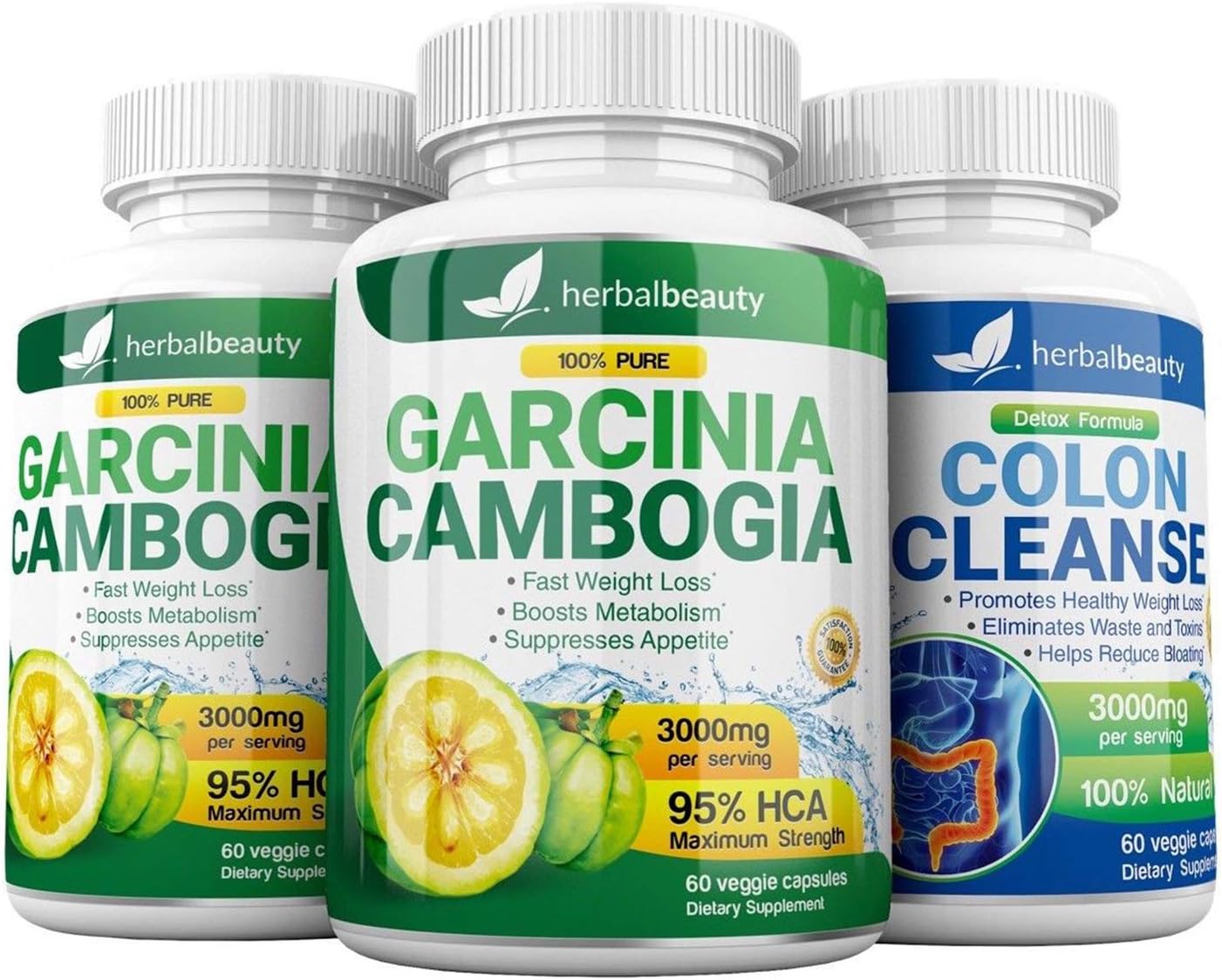 Garcinia Cambogia Extract & Colon Cleanser- 95% HCA 3000mg Capsules - Quick Cleanse to Support Detox, Weight Loss & Increased Energy Levels - 3 Pack Bundle