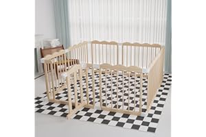 KOCINI Baby Playpen, Wooden Playpen for Babies and Toddlers, Large Adjustable Baby Playpen with Locking Gate, Easy to Assemble, Multiple Shapes,Kids Activity Center(47x62x24 Inch)