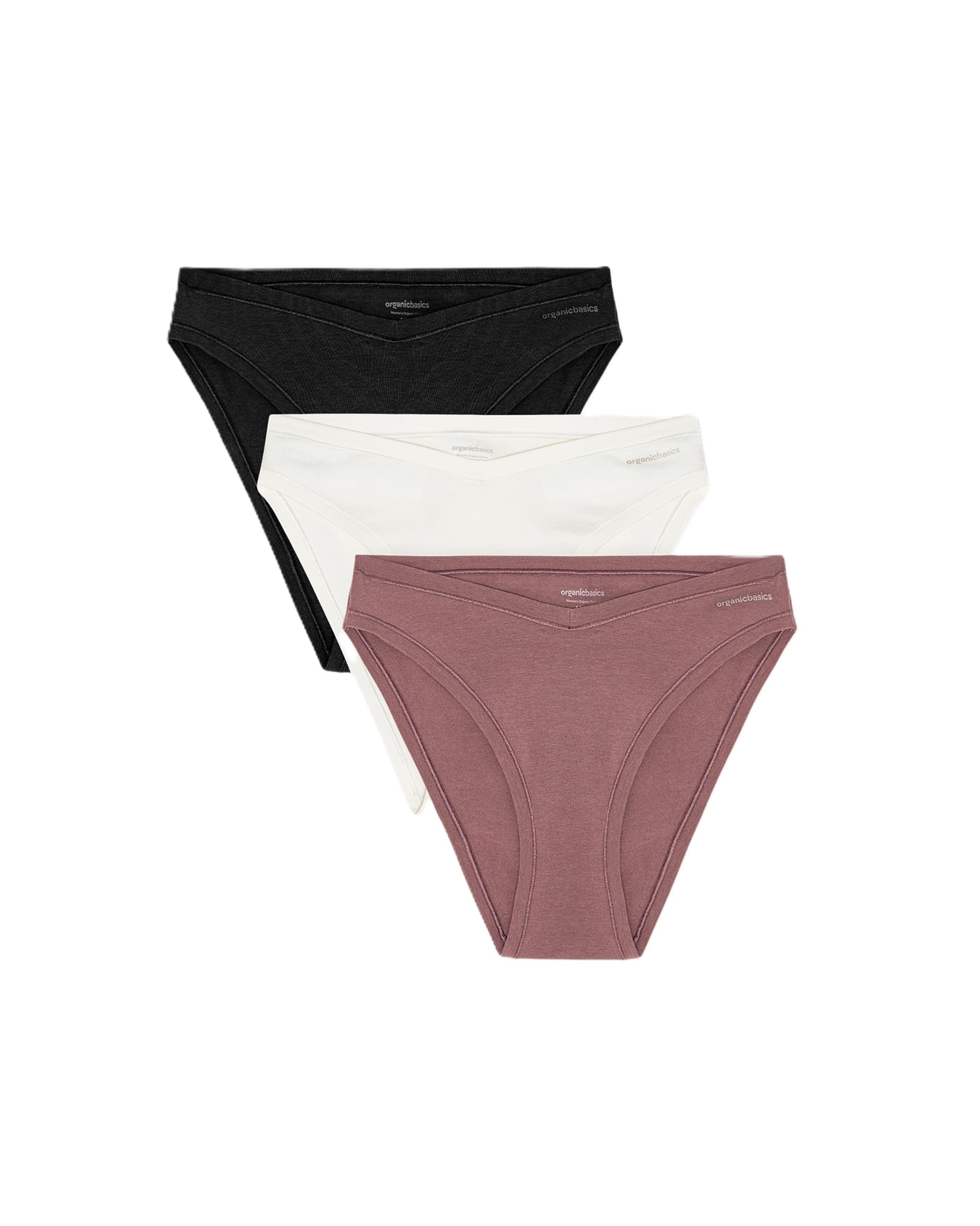 Organic Basics Women’s Flex Organic Cotton Cheeky Brief Underwear 3-Pack, Off White/Rose Wood/Black, Large