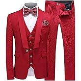 Men's Suits 3 Piece Set Tuxedo Blazer Vest and Pants Slim Skinny Fit Formal Suit for Wedding Prom Black White Red Blue