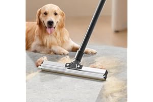 WANJOTEC Carpet Rake for Pet Hair Removal - 2 in 1 Reusable Dog Cat Carpet Hair Remover Tool, 50" Adjustable Long Handle Pet Hair Remover Broom for Furniture, Couch, Carpets, Rugs, Mats