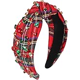 MOLOCH Christmas Headband for Women Christmas Red Plaid Knotted Headband Jeweled Crystal Xmas Head Band Xmas Decorations Gifts