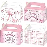 Pink Bow Birthday Decorations, 12 Pcs Bow Party Decorations Treat Boxes, Coquette Birthday Decorations, Bow Decorations for Party, Pink Gift Box Goodie Bags for Candy Cake Dessert Cookies