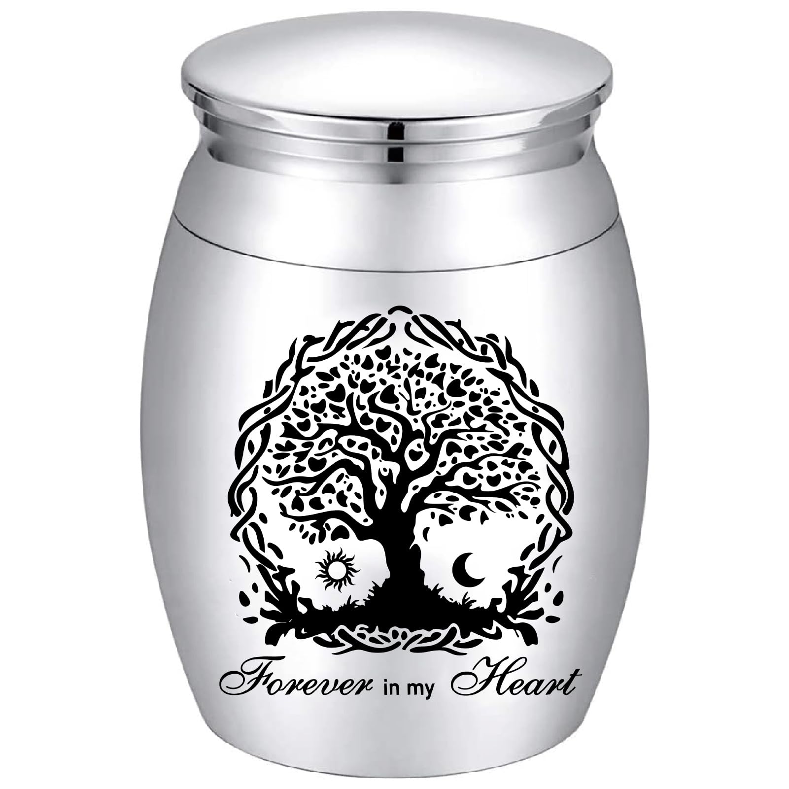 CREATCABIN Tree of Life Small Urns for Ashes Mini Keepsake Urns Sun Moon Alloy Miniature Ash Holder Unique Tiny Sharing Token Urn Cremation Memorial for Human Pets 1.6x1.2 Inch-Forever in My Heart
