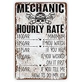 Funny Mechanic Sign, Funny Vintage Metal Tin Signs, Mechanic Gifts for Men Dad&Husband, Hourly Rate Vintage Metal Sign, for Man Cave, Cars, Workshop or Garage Wall Decor, Home Decor Wall Art