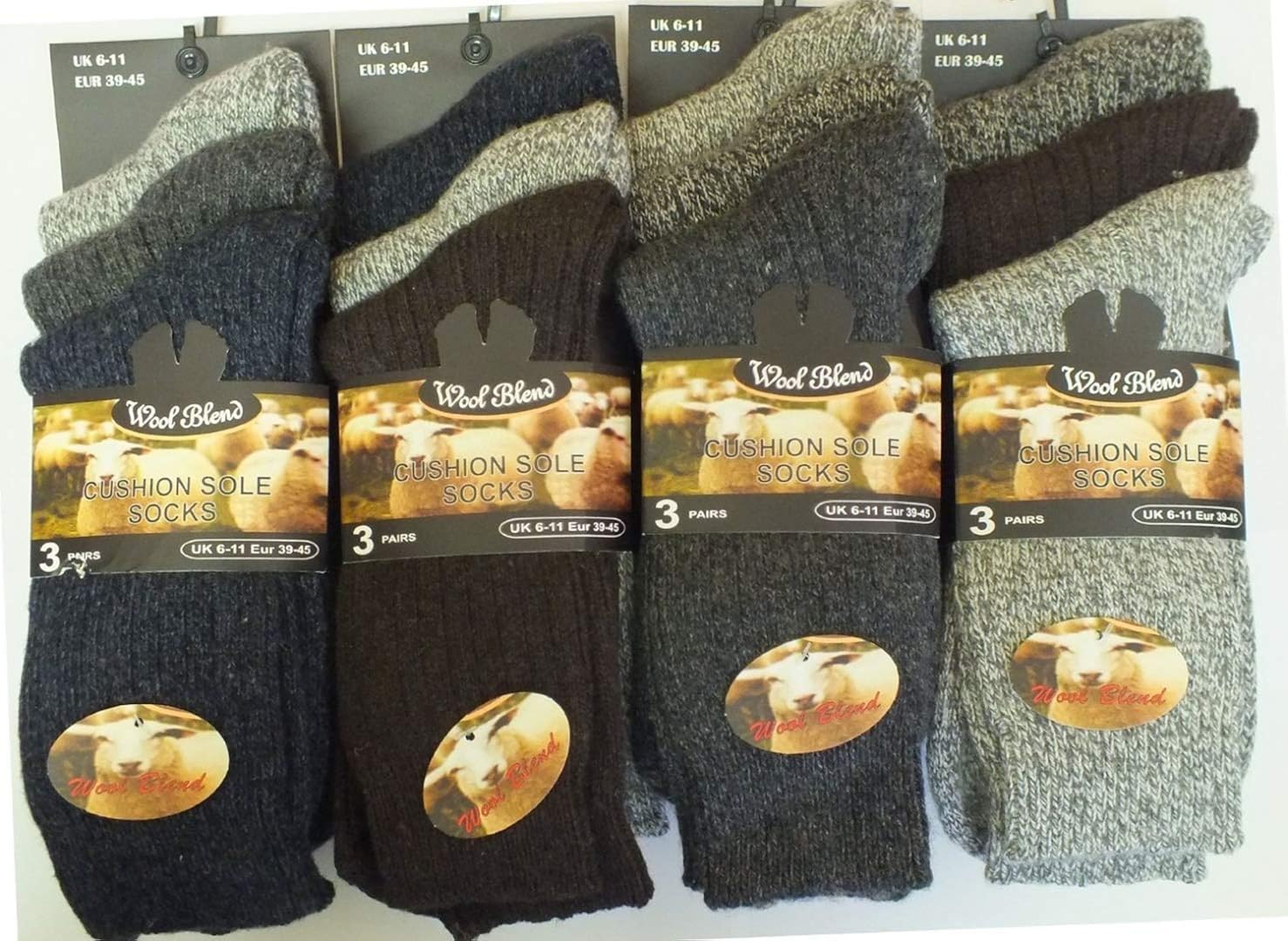6 mens hiking socks extra worm THICK wool blend CUSHION SOLE socks work