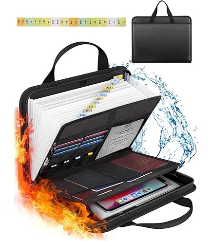 Rushclick Fireproof & Waterproof File Folder Organizer – Large A4 Expanding Zipper Folder With Handle & Colored Tabs
