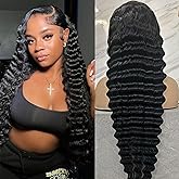 ALYOGA Deep Wave Lace Front Wig 13x6 Soft Remy Virgin Human Hair 180% Density HD Lace Frontal Wigs for Black Women Natural Co