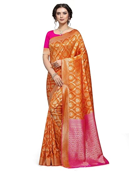 Shiv Textiles Womans Banarasi Silk Saree With Blouse.