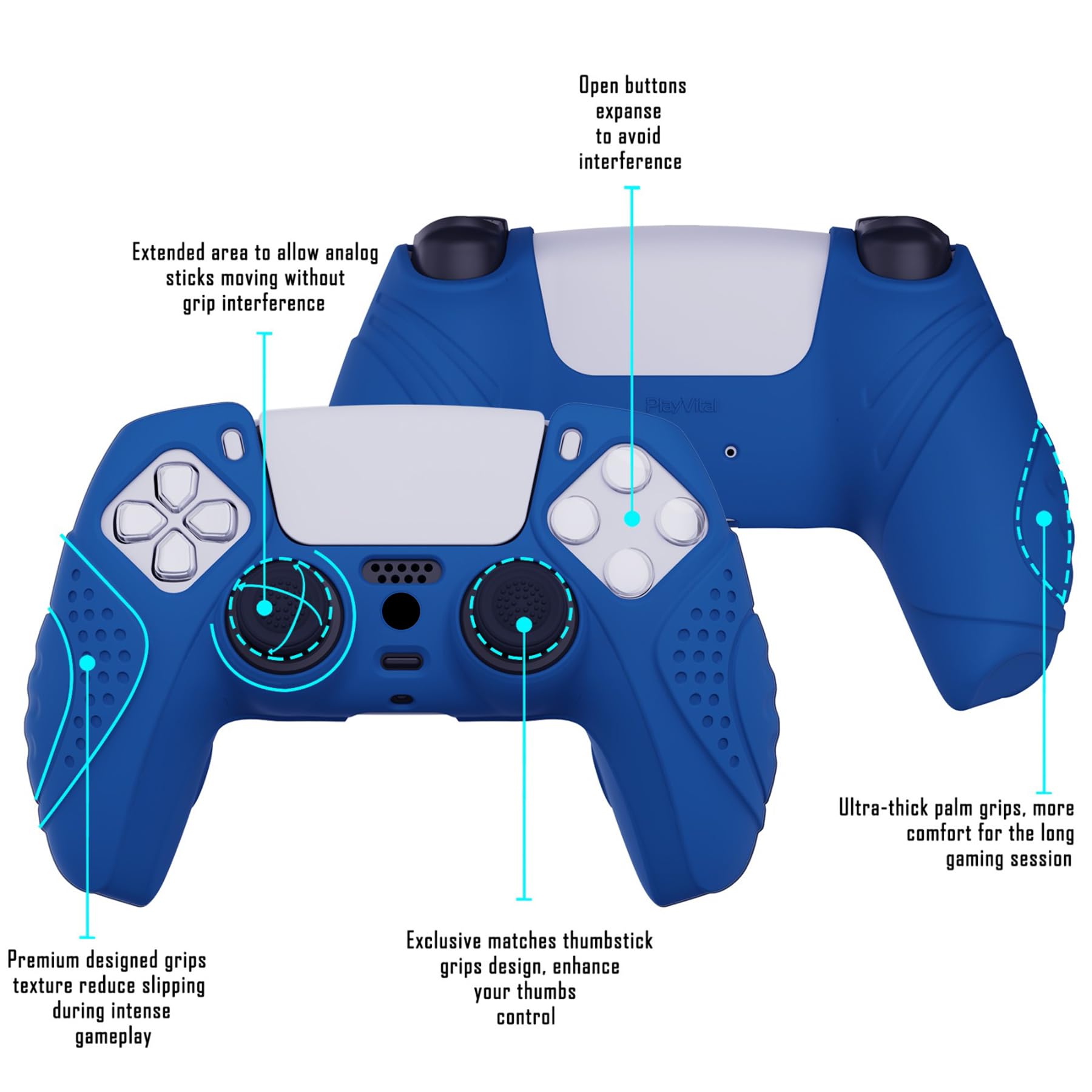 eXtremeRate PlayVital Guardian Edition Blue Ergonomic Soft Anti-Slip Controller Silicone Case Cover for ps5, Rubber Protector Skins with Black Joystick Caps for ps5 Controller