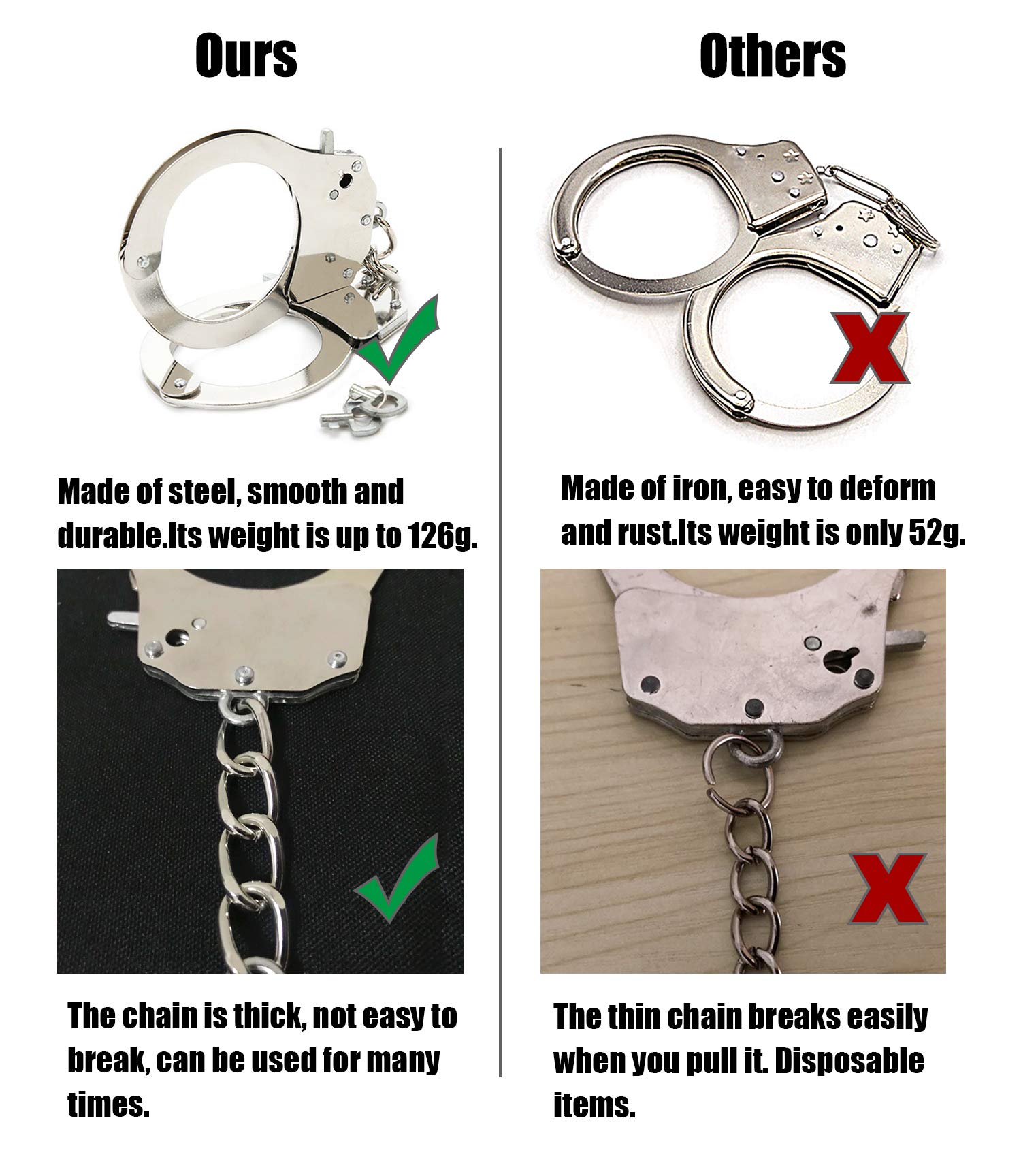 Toy Handcuffs with Keys Metal Toy Handcuffs for Kids (Silver)