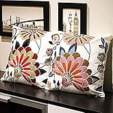 KITTMIN Embroidered Red and Pink Throw Pillow Covers,18x18 Floral Farmhouse Decor Pillows, Set of 2 Cozy Boho Accent Cushion Case for Couch & Sofa, Home Decorative Pillow Cases for Bed Room