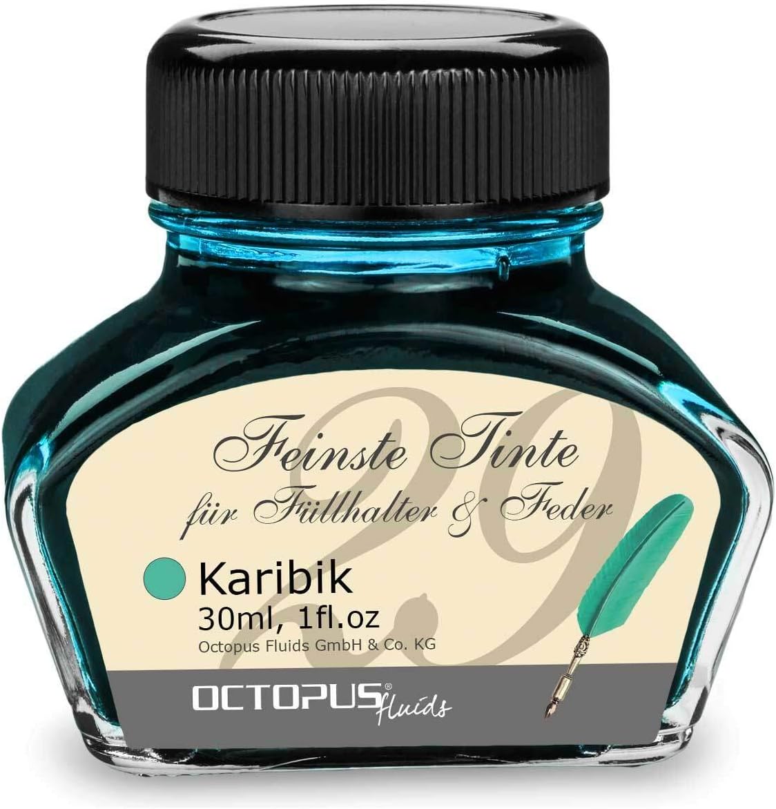 Octopus Fluids Ink - Caribbean 30ml, Glass Inkpot, Calligraphy Ink, 30 ml