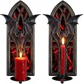 AimtoHome Gothic Bat Wall Candle Sconces Set of 2, 3D Sculpted Vampire Bat Cathedral Window Wall Candle Holders Dual Removable Trays for Taper & Pillar Candles