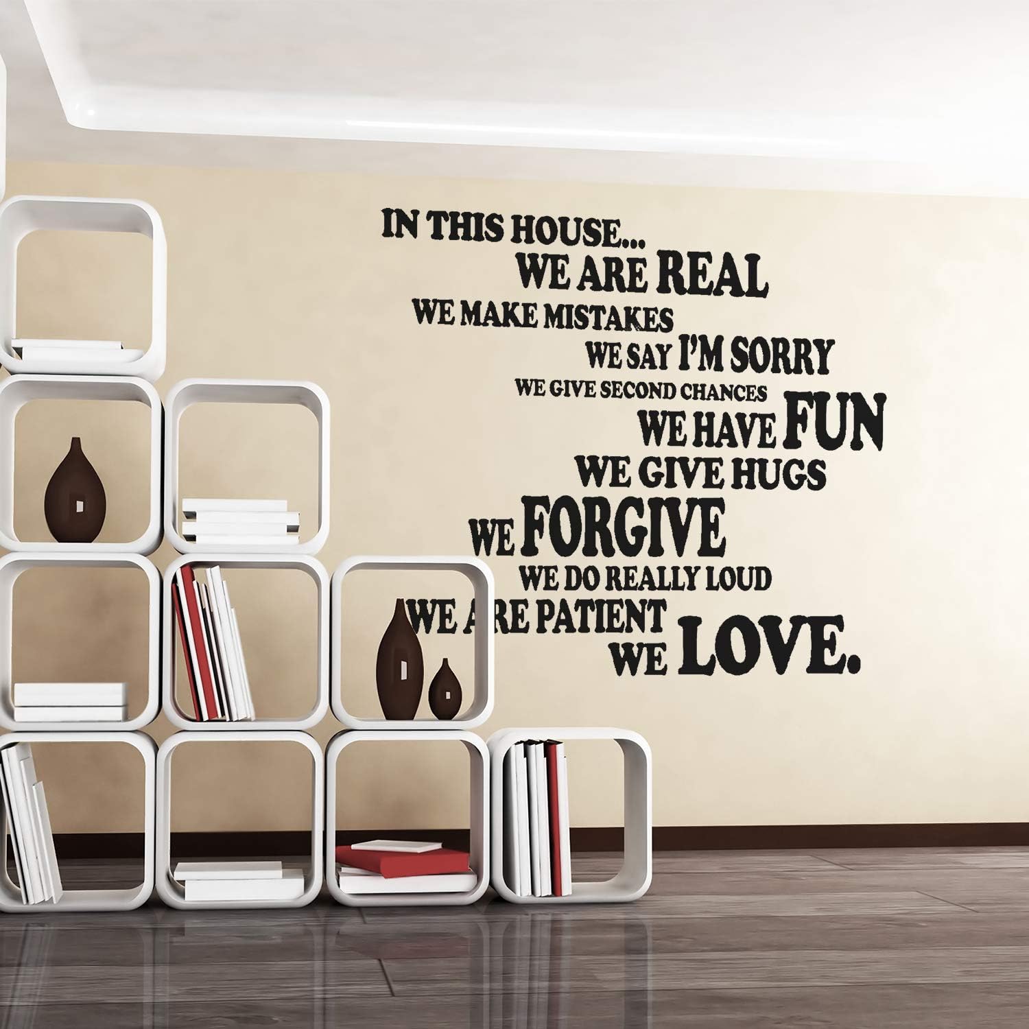 WALPLUS Wall Stickers "Family Rules II" Removable Self-Adhesive Family Quote Mural Art Decals Vinyl Home Decoration DIY Living Bedroom Office Décor Wallpaper Kids Room Gift, Black