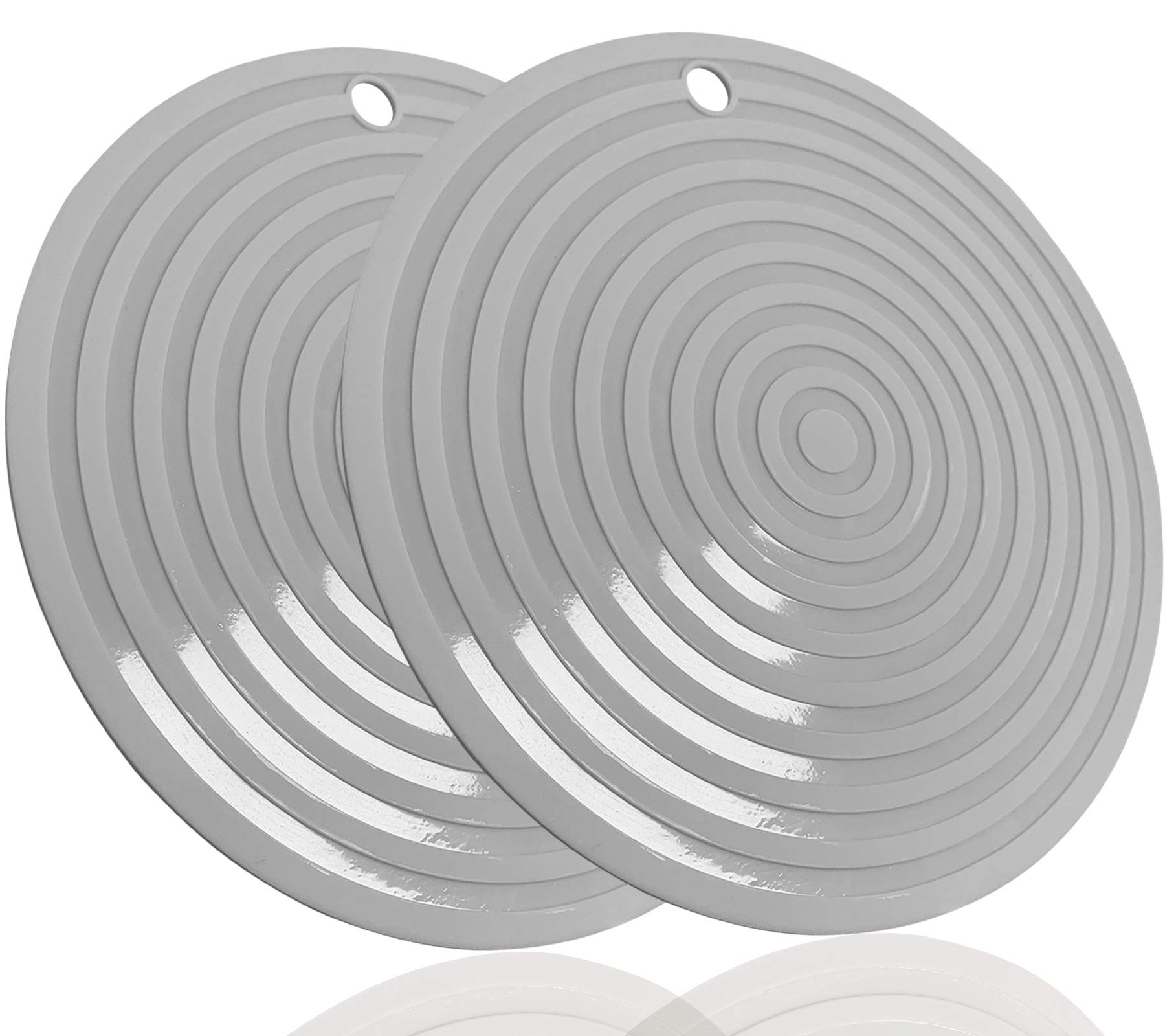 2 Pack,Silicone Trivet Mats/Hot Pads,Pot Holder,9.45"Diameter Non Slip Flexible Durable Heat Resistant Pot Coaster Kitchen Table Mats (Round Gray) — image 1