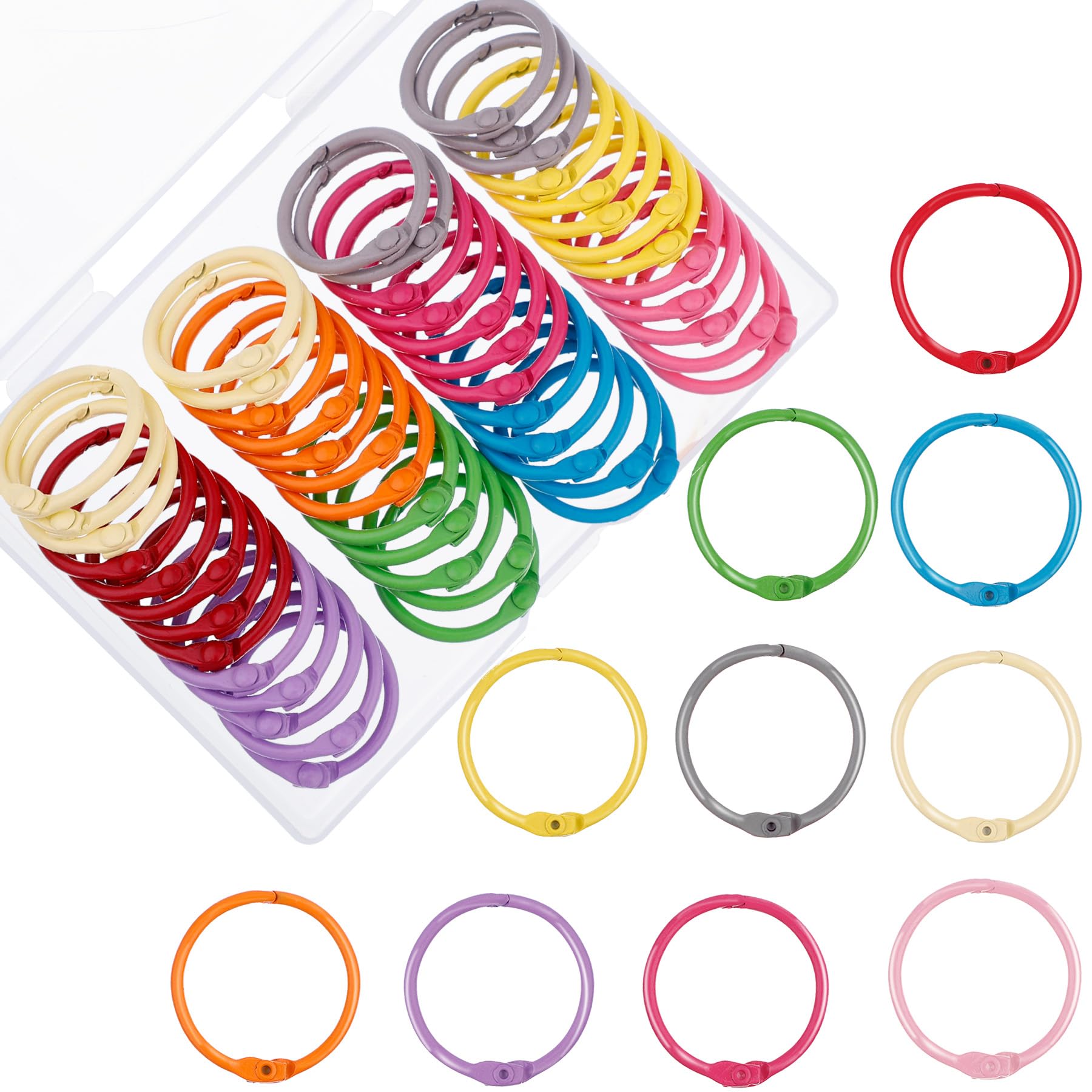 HAUTOCO 50Pcs Binder Rings, 25 mm/1 inch Colorful Loose Leaf Binders Metal Rings Book Rings Binding Ring for Flash Cards, Index Card, Papers, Keychains, School, Office, Home, 10 Colors