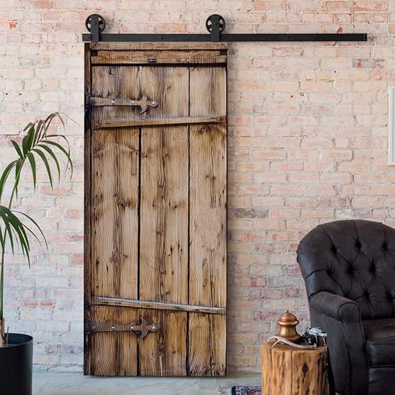 Modern Art Wood Grain Door Sticker, Peel and Stick Vinyl Door Mural