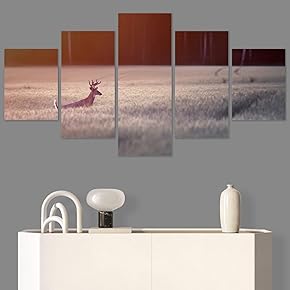 SIGNWIN 5 Panel Canvas Wall Art Animals Deer...