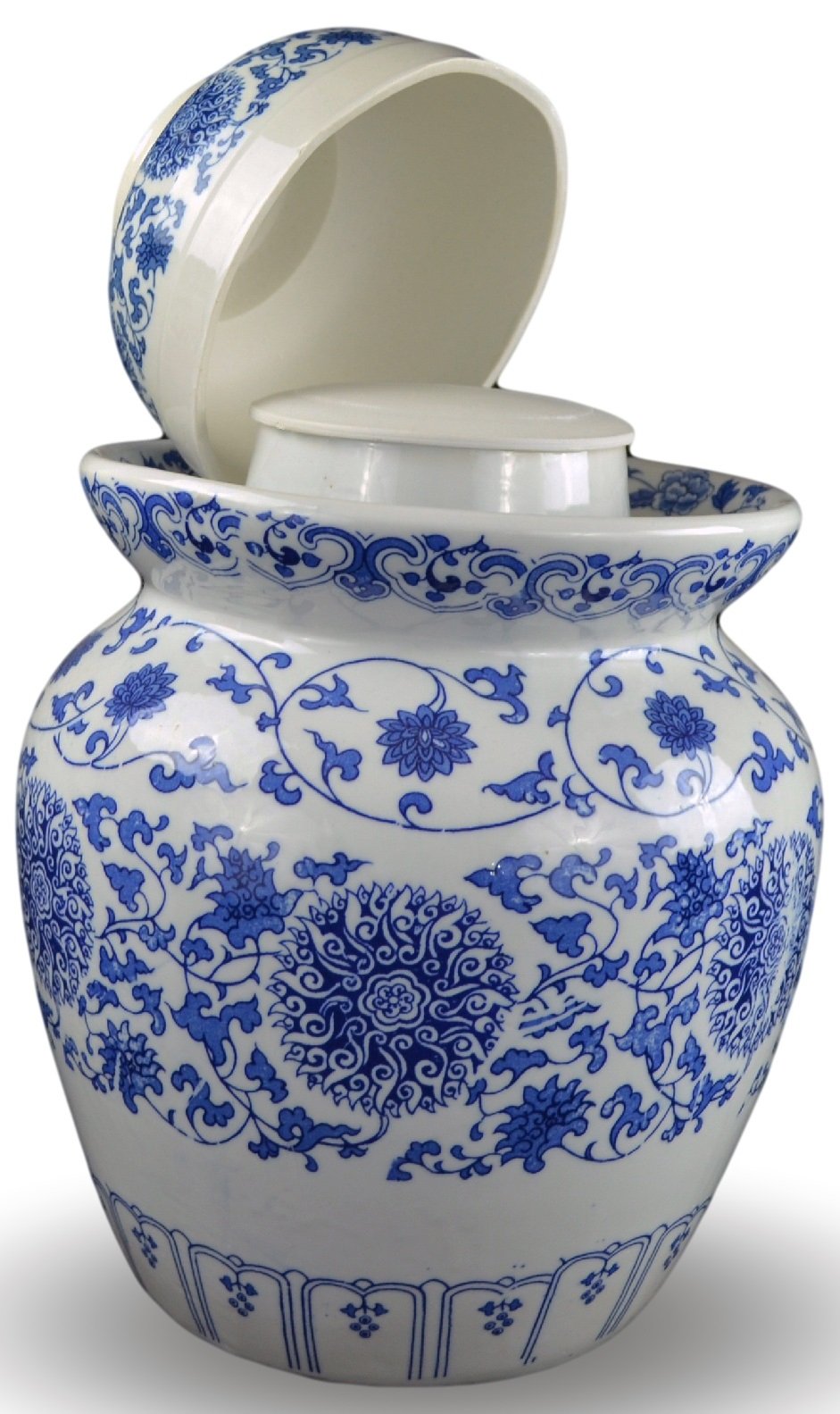 Galleon 14.5" Large Blue And White Porcelain Pickling Jar With 2 Lids