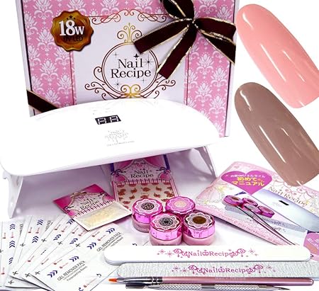Amazon Nailrecipe ネイルレシピ ジェルネイル キット 自宅で簡単に施術しちゃお セルフジェルネイルセット ナチュラルset ネイル レシピ ネイルアートキット 通販