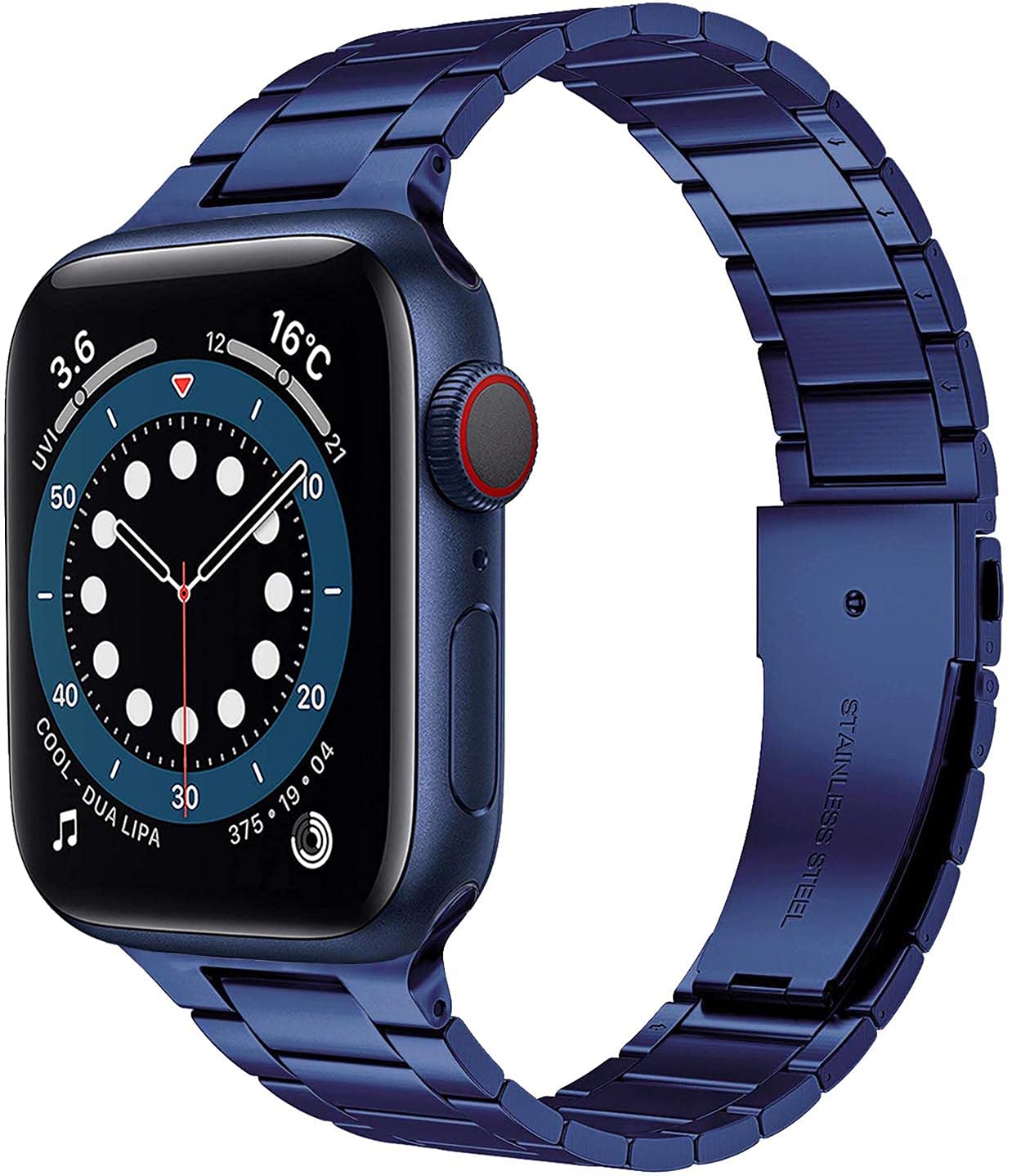 Miimall Metal Strap for Apple Watch Series 10/9/8/7/SE/6/5/4/3/2/1, Ultra-thin Stainless Steel Adjustable Band iWatch Strap Bracelet (Blue)