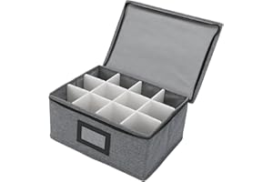 Asixxsix Whiskey Wine Glass Storage Box, Stackable Portable 12 Compartments Oxford Cloth Storage Container with Dividers Stem
