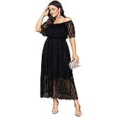SCOMCHIC Womens Plus Size Formal Dresses Off Shoulder Lace White Bridesmaid Wedding Guest Evening Party Boho Maxi Dress