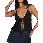 ISZPLUSH Women Sexy Halterneck Y2k Tops Slit Front Tie Crop Tops Sleeveless Spaghetti Strap Vests Slim Fit Strappy Tank Tops