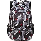 BLUEFAIRY Kids Backpack for Boys Bookbags for Elementary Primary Middle School Bags Book Bags for Teens Adolescentes Childs Back to School Gifts Mochilas para Niños Aged 8-10 Geometric Grey