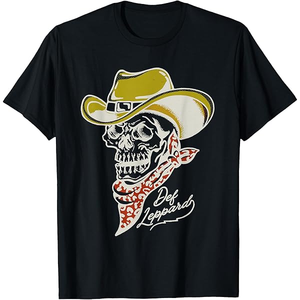Amazon.com: Official Def Leppard Skeleton Cowboy T-Shirt
