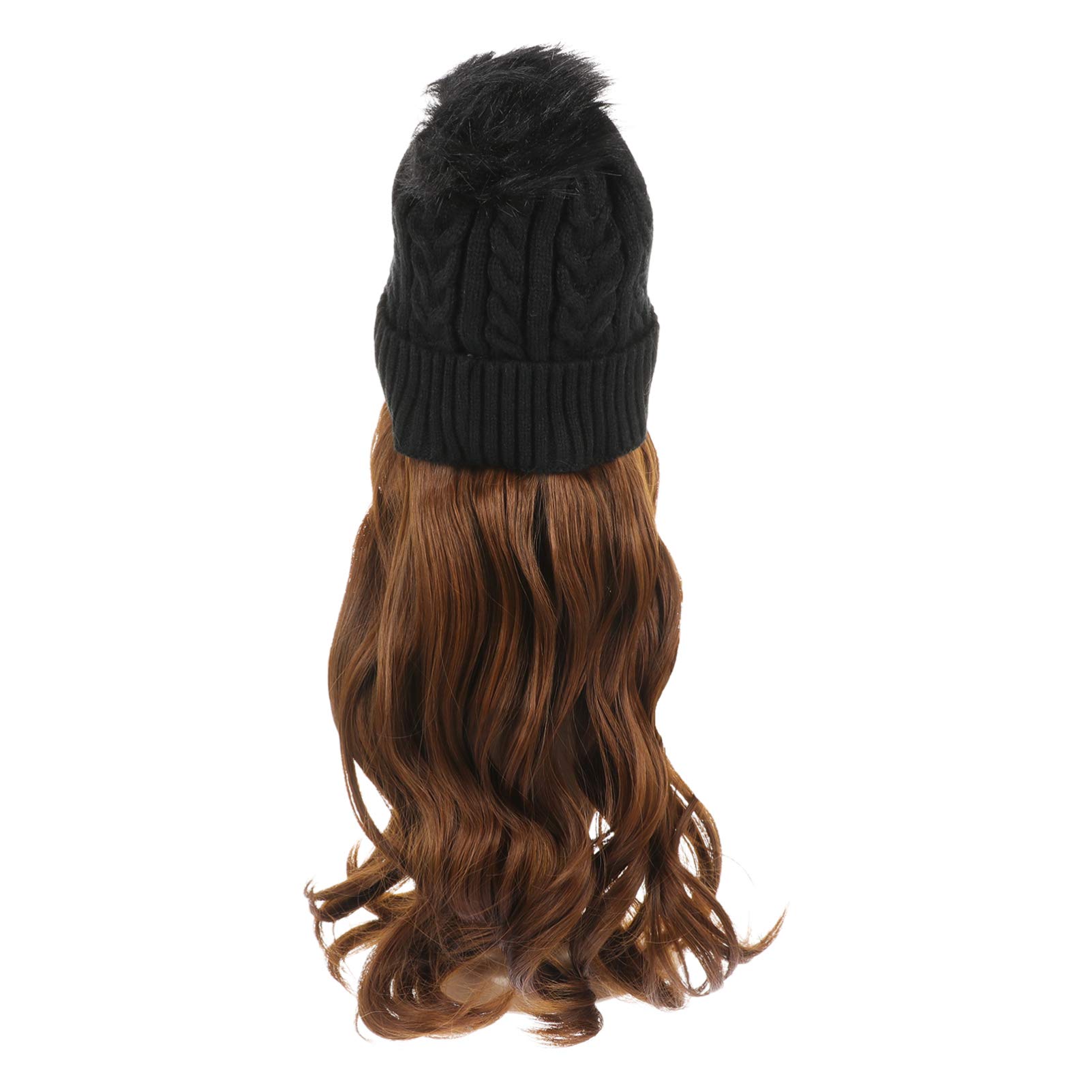 FRCOLOR Women Beanie Hat with Hair Long Wavy Hair Winter Knit Hat with Hair Attached Synthetic for Women Daily Party Use