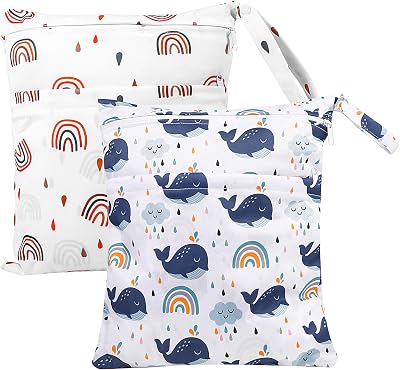 Radsocken Wet Bag 2 Pack Waterproof Reusable Nappy Bags Double Zipper Blue