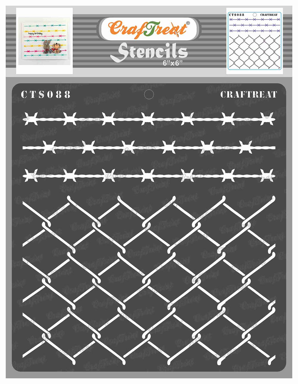 CrafTreat Reusable Fence Stencils for Painting on Wood, Canvas, Paper, Fabric, Floor, Wall and Tile - Wire Fence - 6x6 Inch - DIY Art and Craft Stencils - Barbed Wire Stencil
