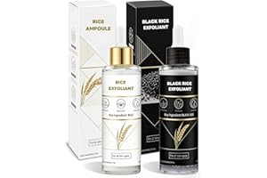 2PCS Exfoliating Face Serum & Body Scrub Set with Black Rice, Korean Skin Care, Removes Dead Skin Cells and Blackheads, Gentl