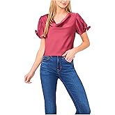 CeCe Womens Cowl Neck Bubble Short Sleeve Top