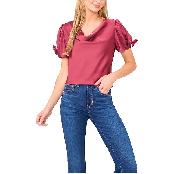 CeCe Women's Ruffle Neck Raglan Split Seam Blouse, Rich Black